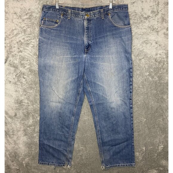 Carhartt Men High Rise Relaxed Loose Fit Destroyed Thrashed Denim Jean 42x32 - Picture 1 of 16